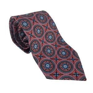 Bruno Marchesi‎ Silk Jacquard Tie Medallion Coral Pink Blue Luxury Office Easter